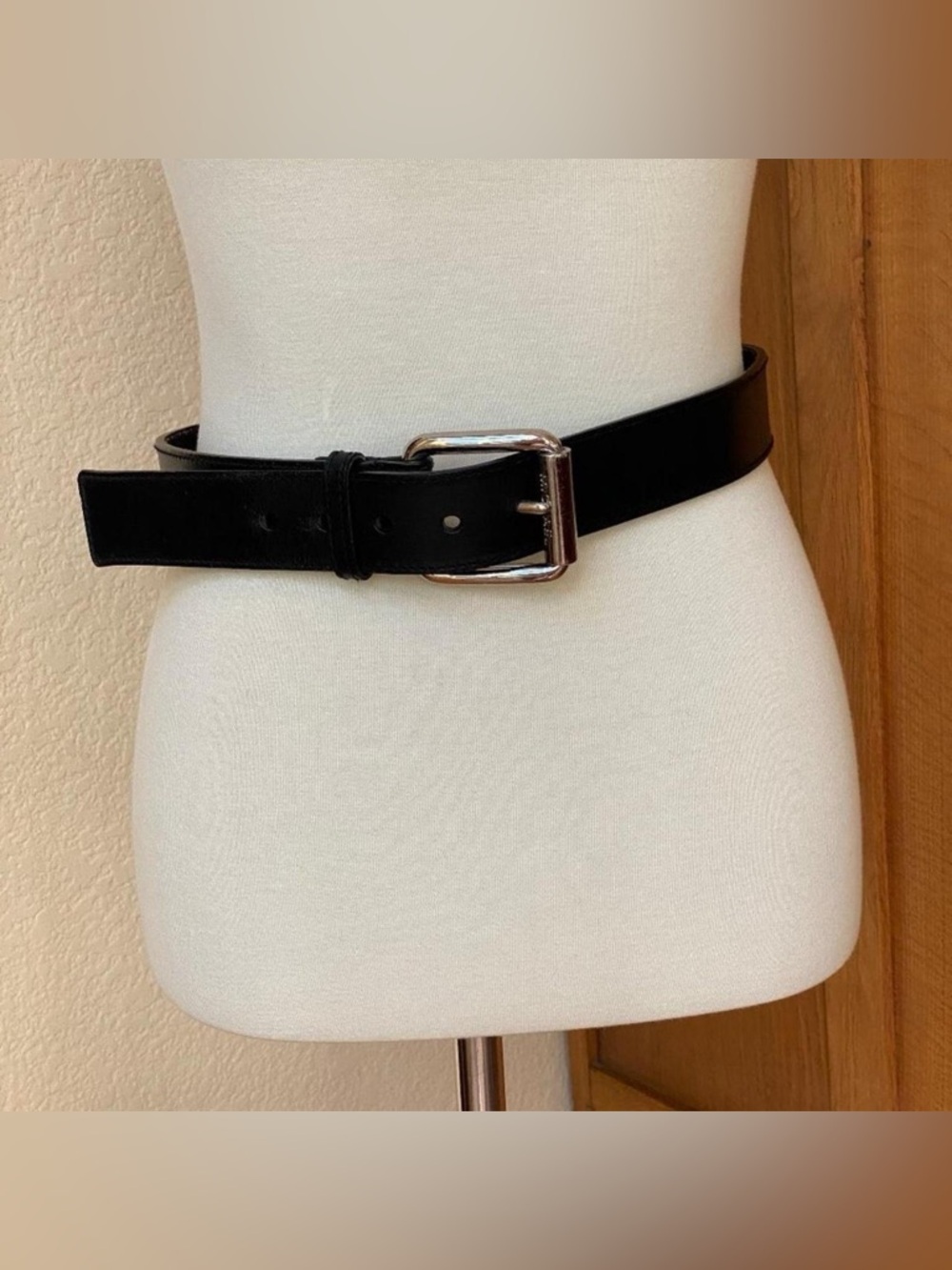 Michael Kors Black Leather Belt with Silver Buckle